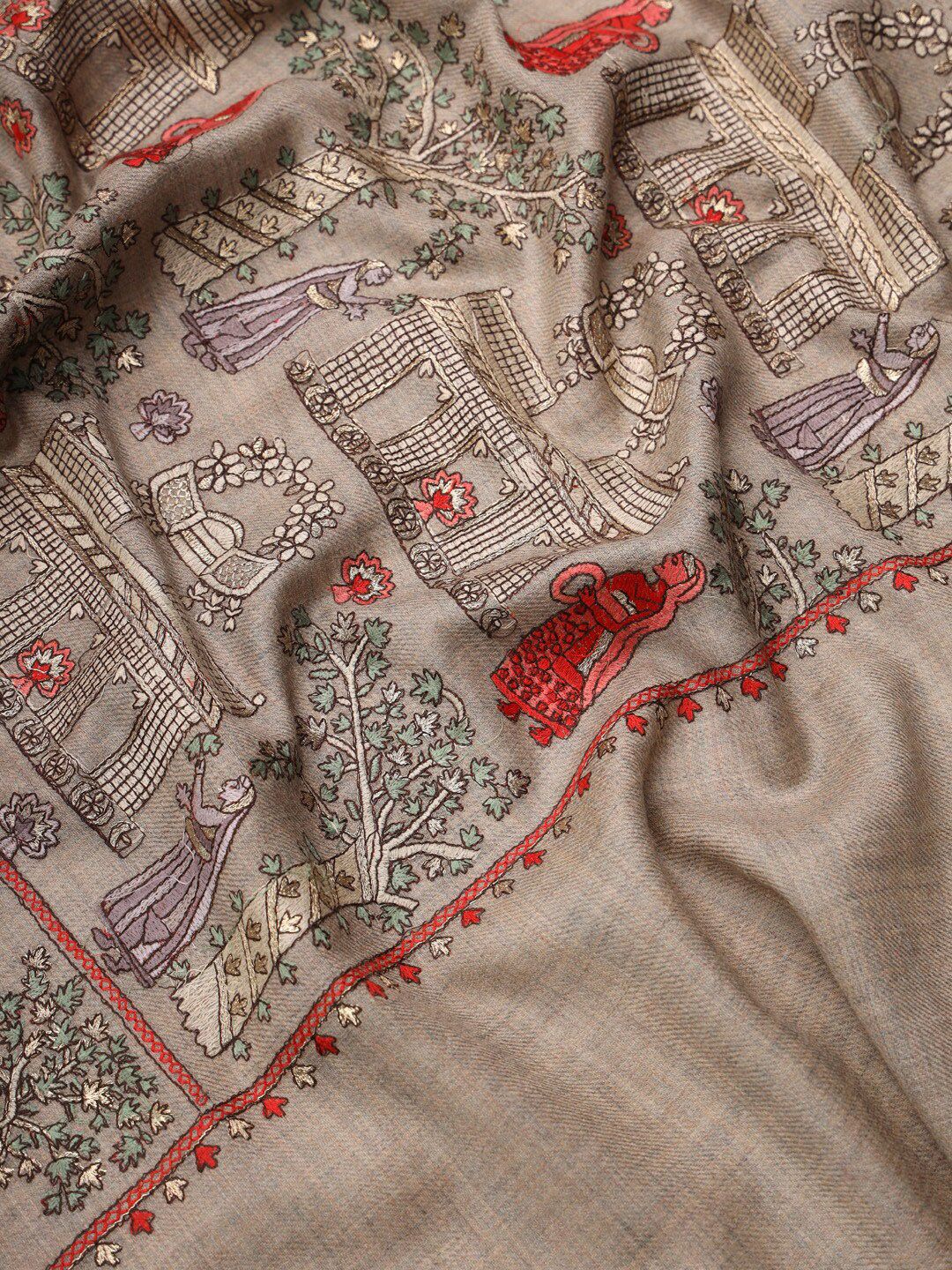 Dhiyona PA Ethnic Motifs Embroidered Woolen Shawl