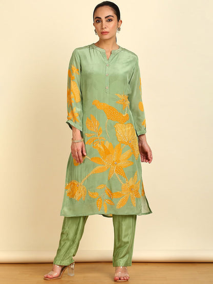 Dhiyona SO Women's Floral Printed Straight Sequinned Kurta With Palazzos & Dupatta