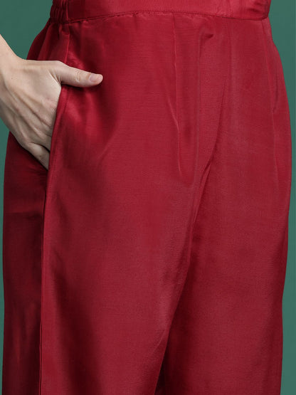 Embroidered Straight Kurta Trousers With Dupatta Set