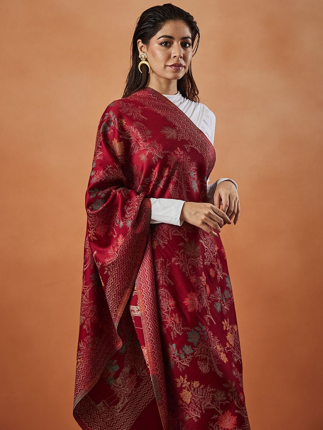 Dhiyona PA Floral Woven Design Fringed Shawl