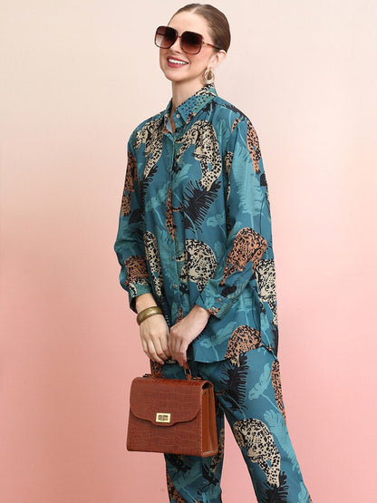 Dhiyona IE Printed Collar Shirt With Trousers Co-Ords