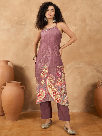 Dhiyona VA Women's Spaghetti Strap Floral Kurta with Trousers
