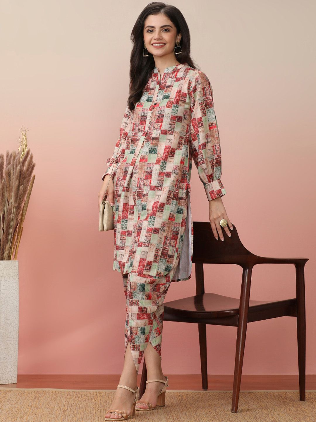 Dhiyona VA Women'sGeometric Printed Kurta With Dhoti Pant