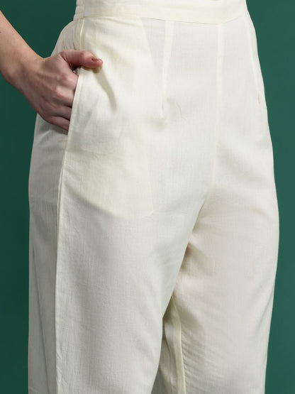 Dhiyona IE Floral Embroidered Empire Thread Work Pure Cotton Kurta with Trousers & Dupatta