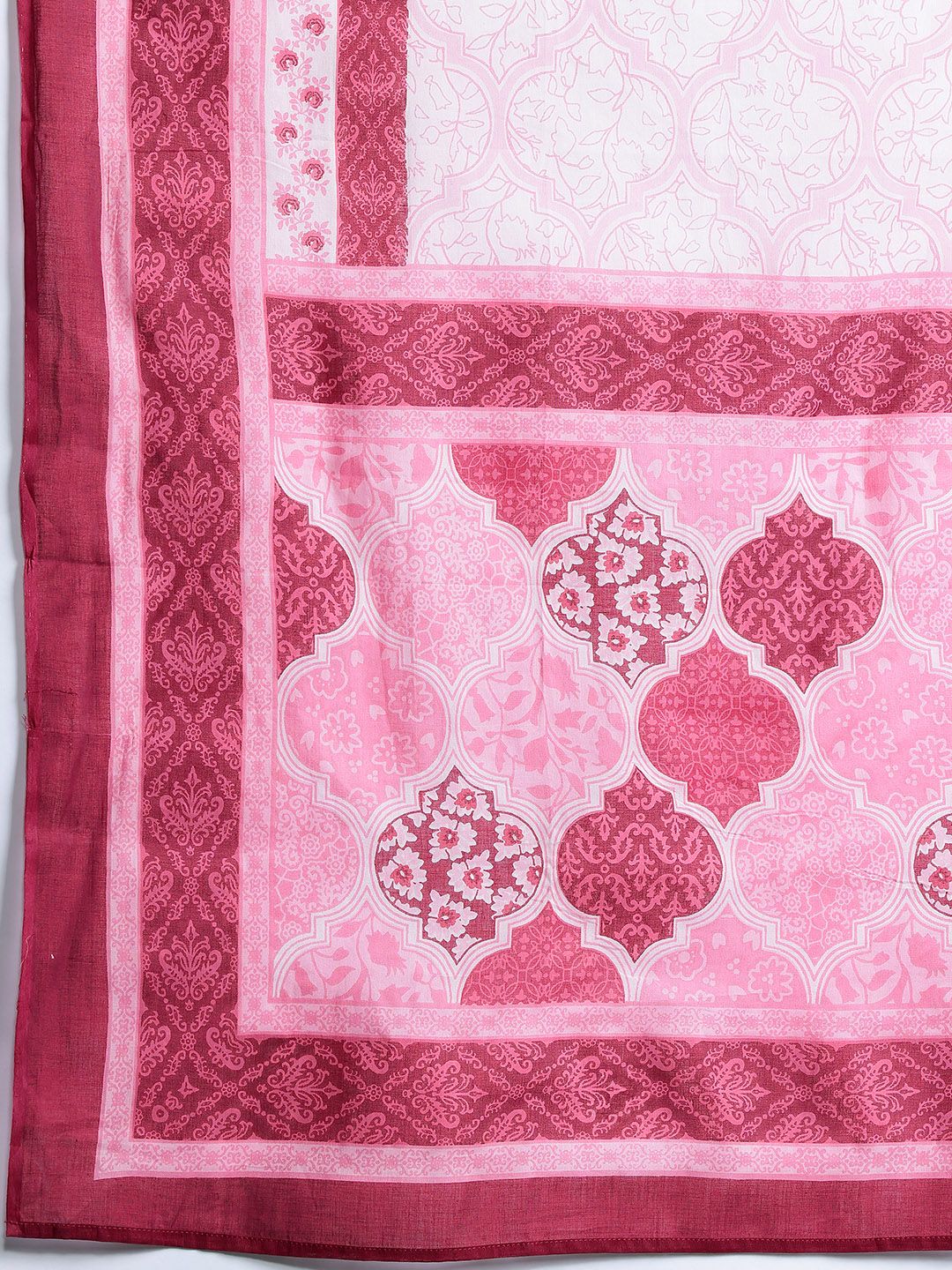 Printed Empire Mirror Work Pure Cotton Kurta With Trousers & Dupatta