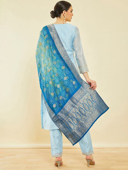 Dhiyona SO Women's Ethnic Motifs Embroidered Sequinned Chanderi Silk Kurta With Trousers & Dupatta