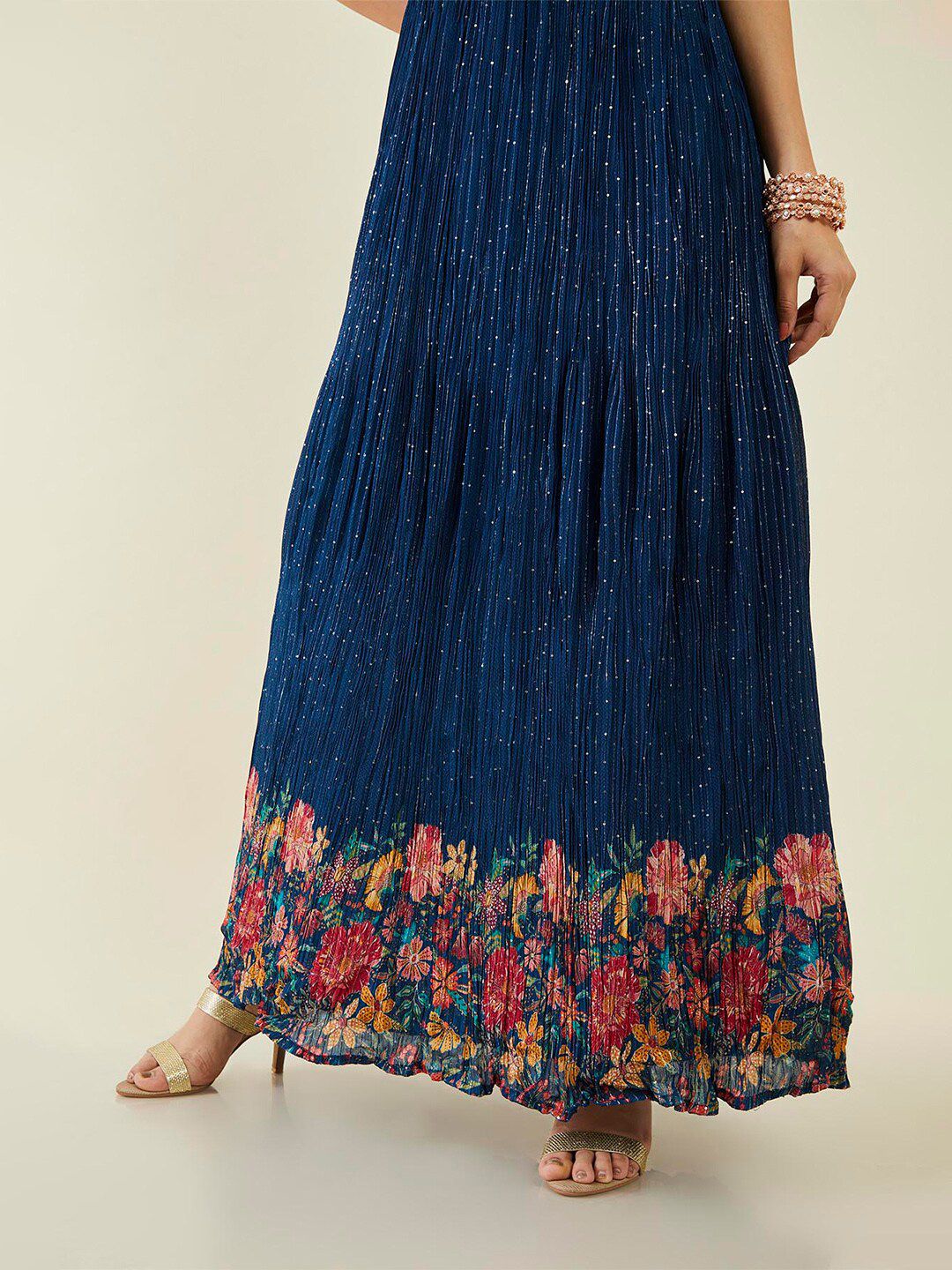 Dhiyona SO Women's Sequined Embellished Embroidered Anarkali Kurta with Churidar & Dupatta