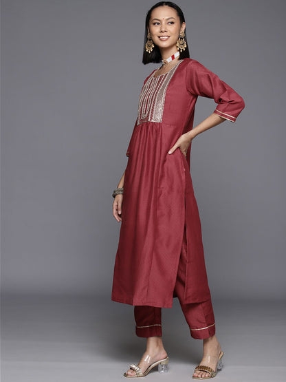 Dhiyona VA Women's Yoke Design Sequinned Kurta with Trousers & With Dupatta