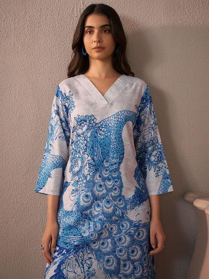 Dhiyona IE Printed Three-Quarter Sleeves Tunic With Trousers