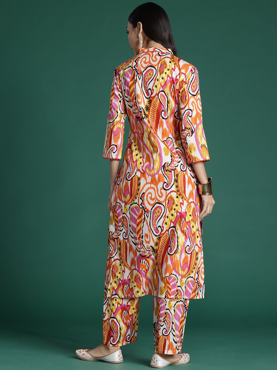 Women Paisley Printed Panelled Pure Cotton Kurta with Trousers