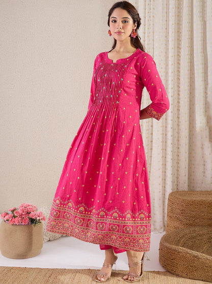 Dhiyona IE Women Ethnic Motifs Printed Cotton Kurta with Trousers