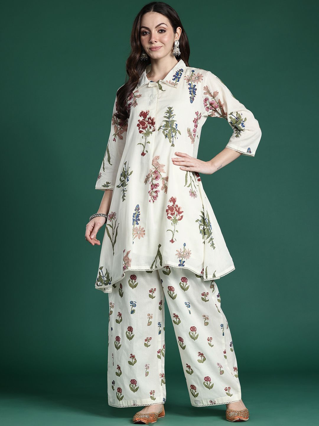 Floral Printed Pure Cotton A-Line Kurta with Palazzos