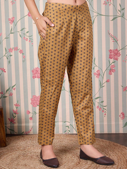 Dhiyona OD  Floral Printed Regular Pure Cotton Kurta with Trousers & Dupatta