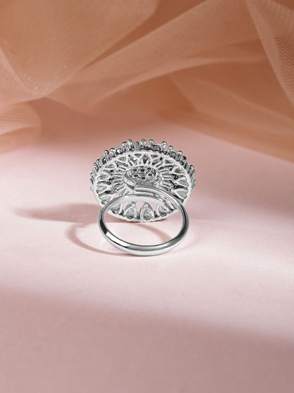 Dhiyona RJ Women's Rhodium Plated Cubic Zirconia Studded Finger Ring