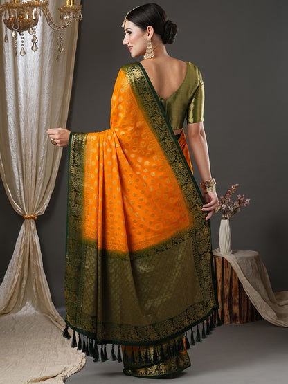 Women's Georgette Yellow Woven Design Designer Saree With Blouse Piece