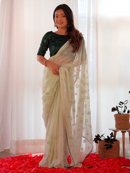 Women's Georgette Green Embellished Designer Saree With Blouse Piece