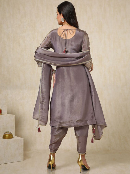 Dhiyona SO Women's Ethnic Motifs Embroidered Sequinned Straight Kurta with Dhoti Pants & Dupatta