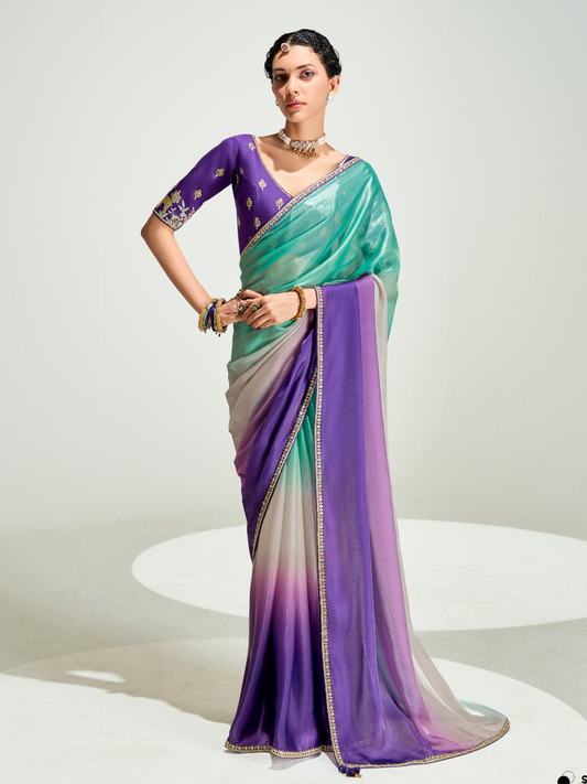 Dhiyona KM Women Purple Shade Organza Saree