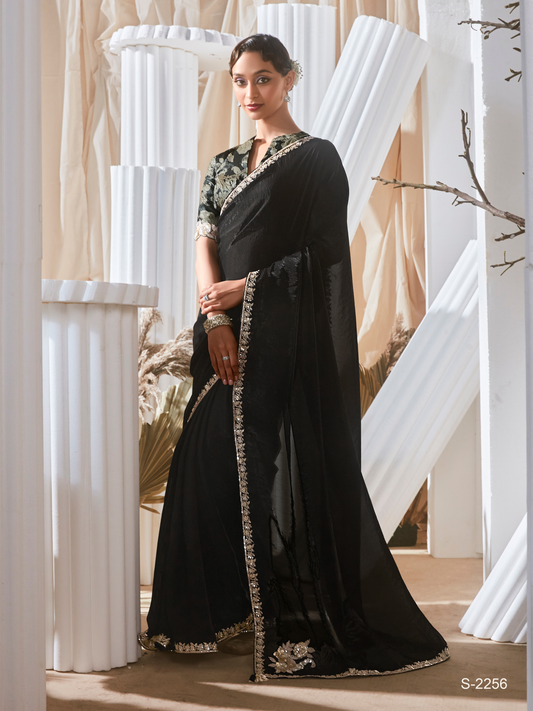 Dhiyona KM Women Black Organza Saree: Effortless Elegance For Every Occasion