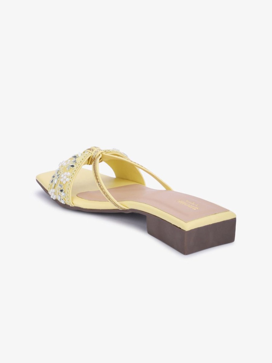Dhiyona AK Yellow Ethnic Embellished Open Toe Flats