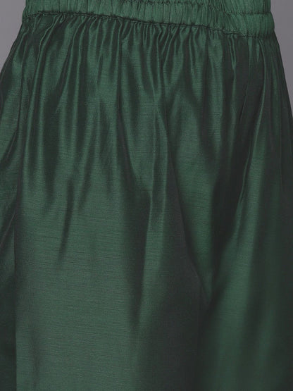Dhiyona VA Women's Green Floral Yoke Design Chanderi Silk Kurta with Trousers & With Dupatta