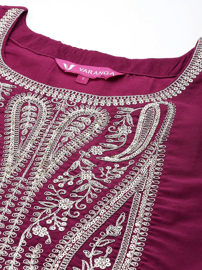 Dhiyona VA Women'sPaisley Zzari Embroidered Regular Kurta with Trousers & Dupatta