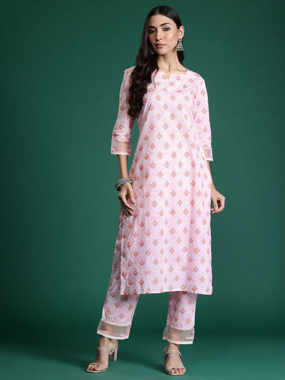 Dhiyona IE Floral Printed Pure Cotton Kurta with Trousers