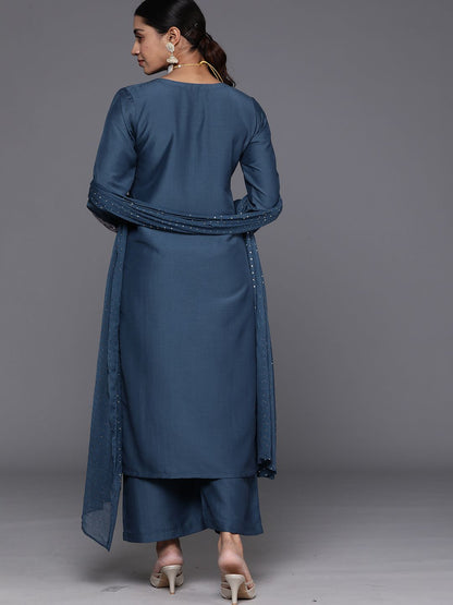 Dhiyona VA Women'sEthnic Motifs Embroidered Regular Sequinned Kurta with Trousers & With Dupatta