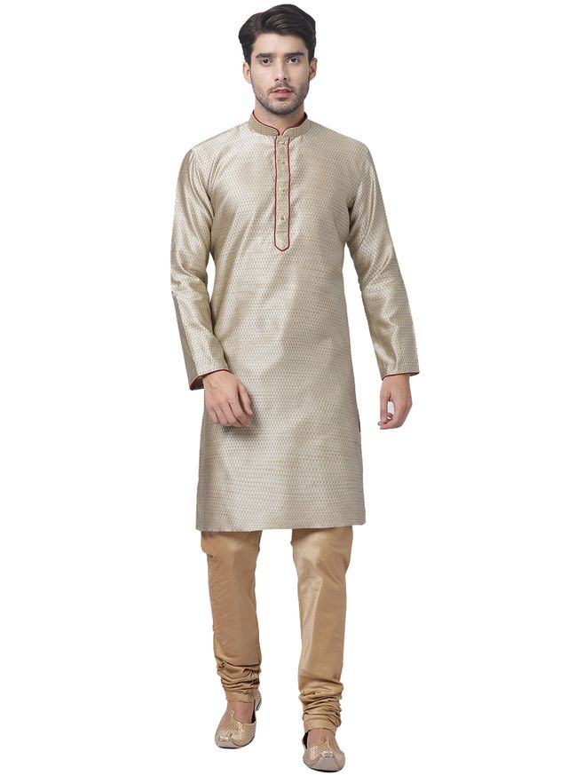 Men's Beige Silk Blend Straight Kurta Pyjama Set