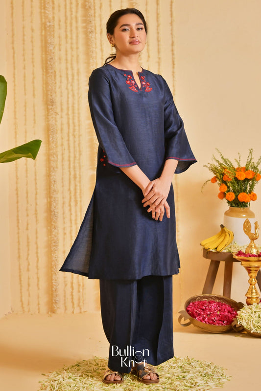 Dhiyona BN Tatvaneel Linen Deep Blue pockets Kurta Set