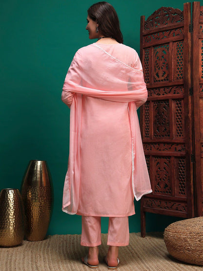 Dhiyona SN Women's Floral Embroidered Cotton Kurta with Trousers & Dupatta