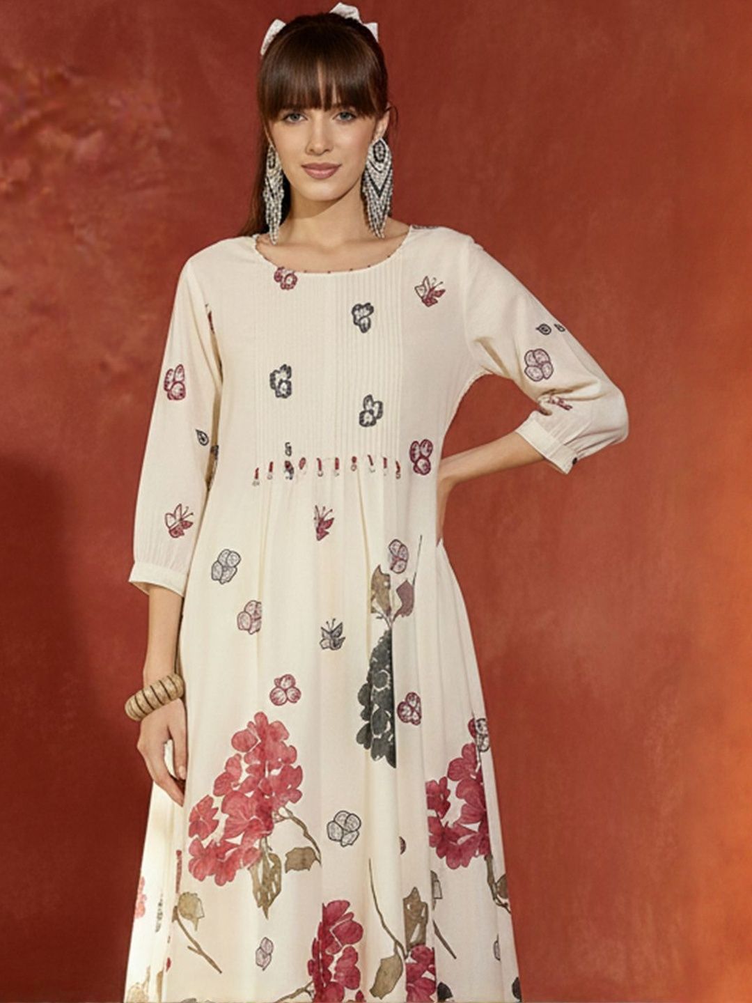 Floral Printed Regular Pure Cotton A-Line Kurta With Trousers
