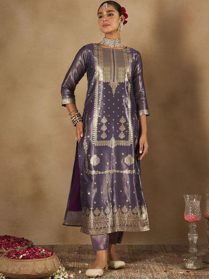 Women Ethnic Motifs Woven Design Kurta with Trousers & With Dupatta