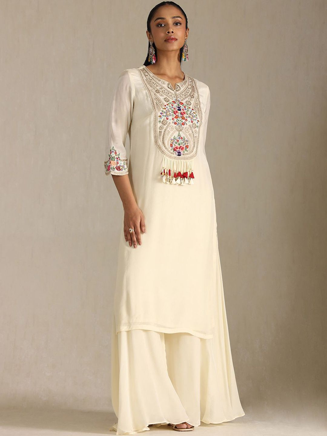 Dhiyona SO Women's Women Ethnic Motifs Embroidered Regular Thread Work Kurta with Palazzos & With Dupatta