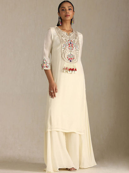 Dhiyona SO Women's Women Ethnic Motifs Embroidered Regular Thread Work Kurta with Palazzos & With Dupatta