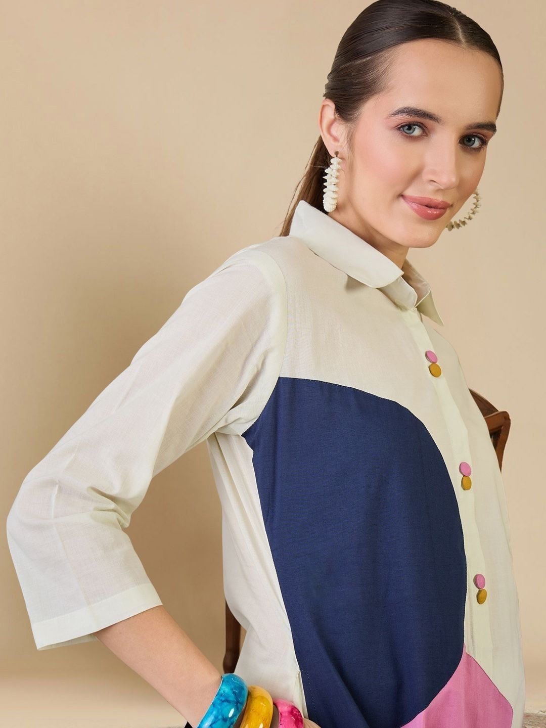 Women Colourblocked Regular Pure Cotton Kurta with Trousers