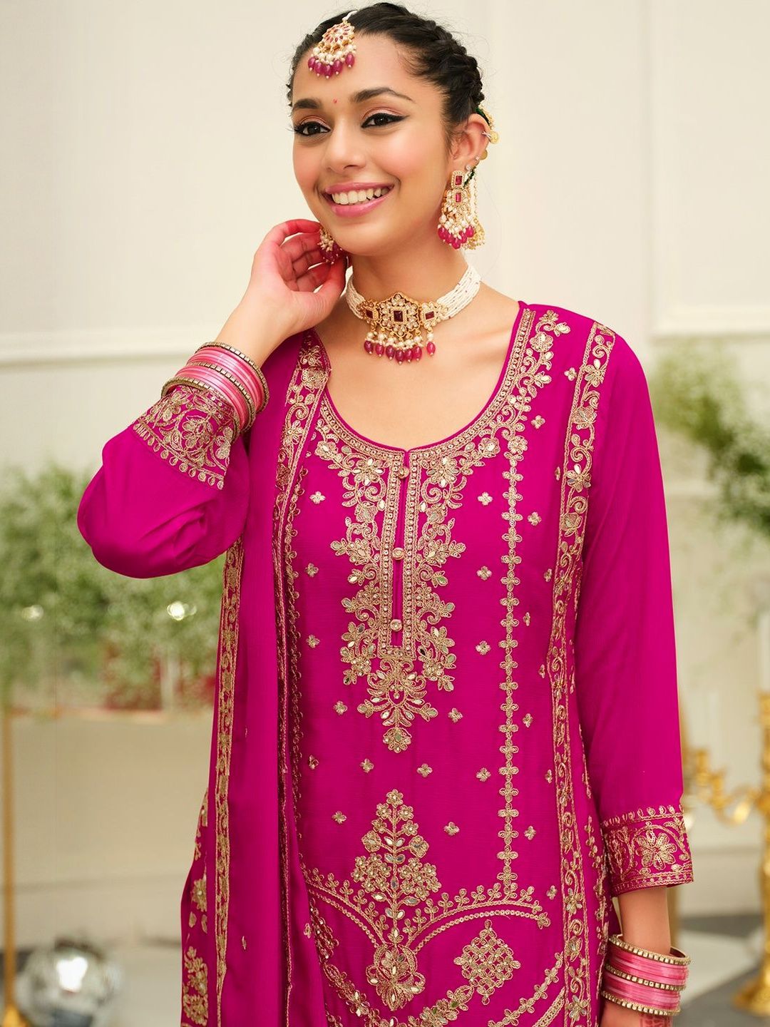 Women Ethnic Motifs Embroidered Kurta with Palazzos & Dupatta