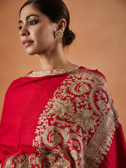 Dhiyona PA Floral Embroidered Fringed Shawl