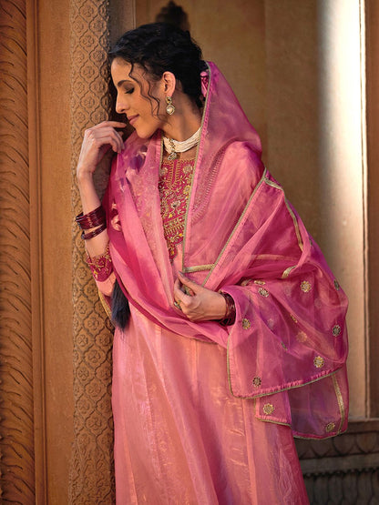 Dhiyona CH Women Floral Embroidered A-Line Kurta with Trousers & Dupatta