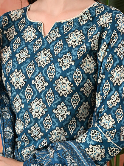 Dhiyona SN Women's Printed A-Line Kurta With Trousers & Dupatta