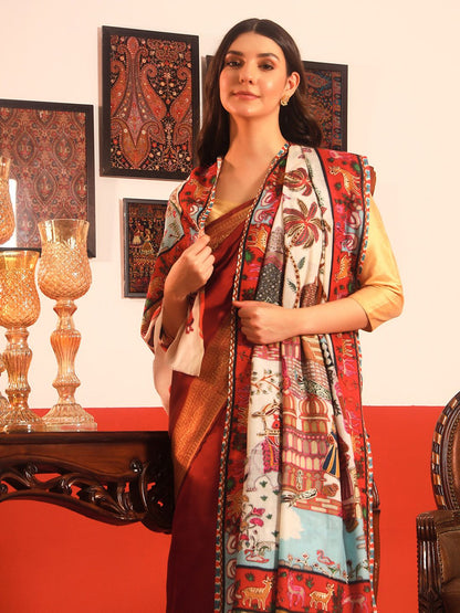Dhiyona PA Ethnic Motifs Woven Design Naqqashi Pure Wool Kalamkari Shawl