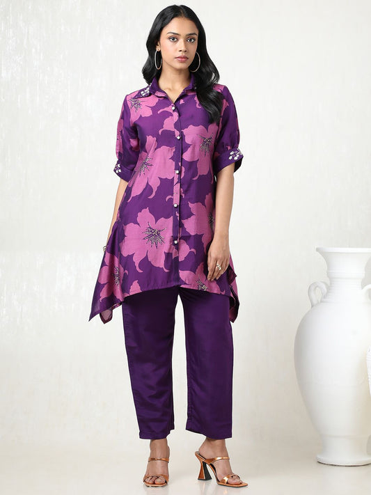 Dhiyona SO Women's Women Floral Printed Regular Mirror Work Kurta with Trousers