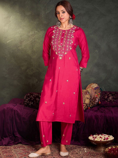 Women Ethnic Motifs Embroidered Regular Thread Work Kurta with Trousers & With Dupatta