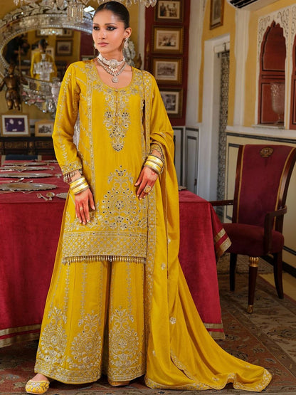 Women Ethnic Motifs Embroidered Regular Thread Work Kurta with Palazzos & With Dupatta