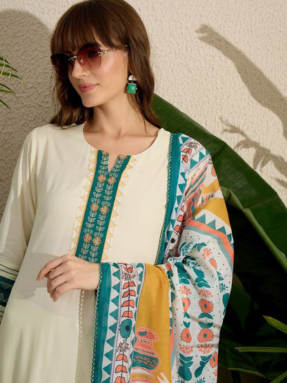Women Ethnic Motifs Embroidered Regular Kurta with Trousers & With Dupatta