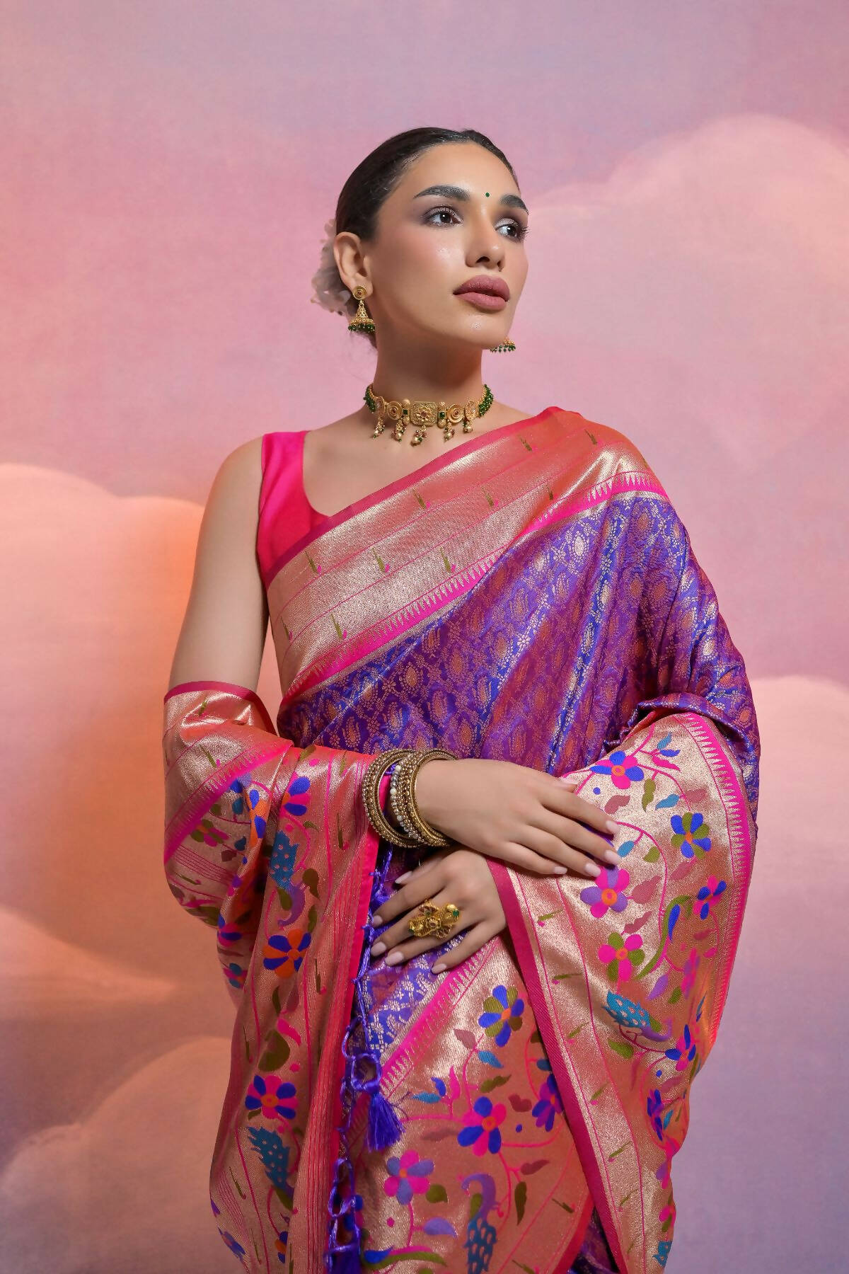 Women Paithani Vani Royal Blue Saree With Unstiched Blouse