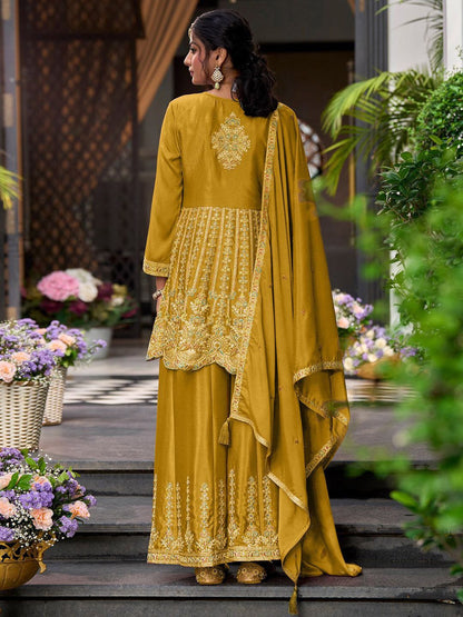 Dhiyona IE Ethnic Motifs Embroidered V-Neck Sequinned Anarkali Kurti with Palazzos & Dupatta