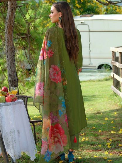 Women Floral Embroidered Thread Work Liva Kurta with Trousers & With Dupatta