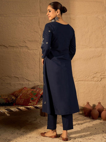 Dhiyona IE Embroidered Round Neck Pure Cotton Tunic With Trousers