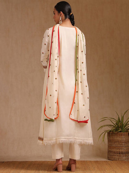 Dhiyona SO Women's Women Printed Regular Thread Work Kurta with Trousers & With Dupatta Kurta Sets